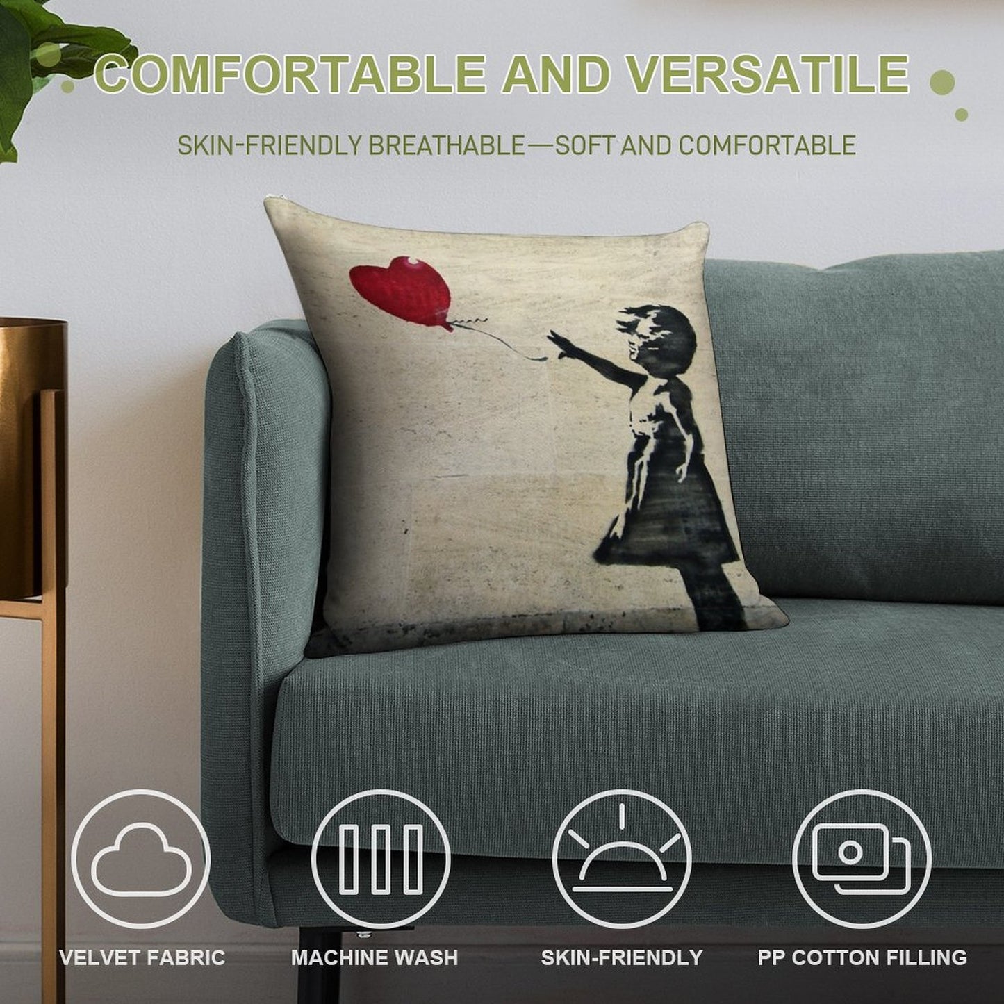 Banksy's Girl with A Red Balloon III Soft Washable Throw Pillow