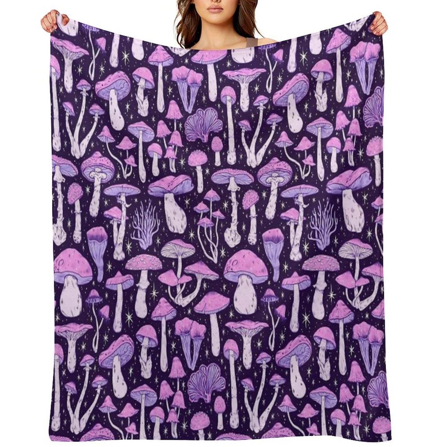 Deadly Mushrooms Dark Purple Throw Blanket