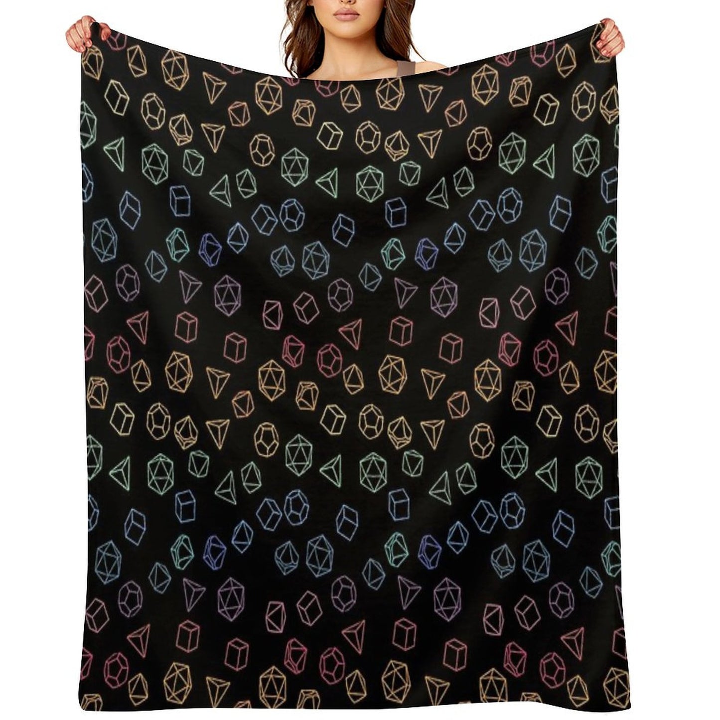DnD Dice Rainbow on Black Pattern Throw Blanket