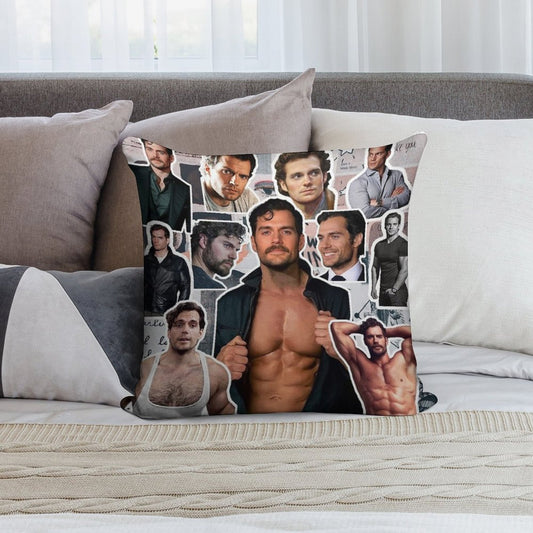 Henry Cavill Photo Collage Soft Short Plush Fabric Throw Pillow