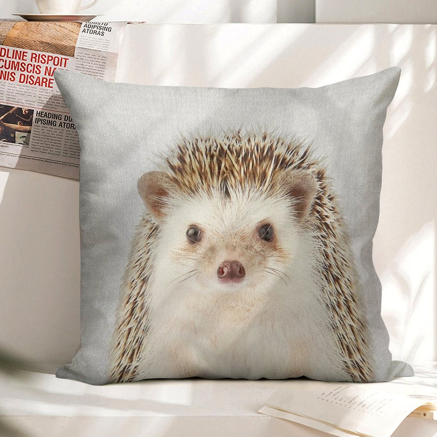 Hedgehog - Colorful Linen Throw Pillow Cover