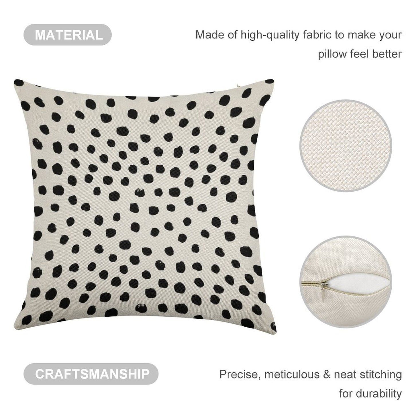 Preppy Brushstroke Free Polka Dots Black And White Spots Dots Dalmation Animal Spots Design Minimal Linen Throw Pillow Cover