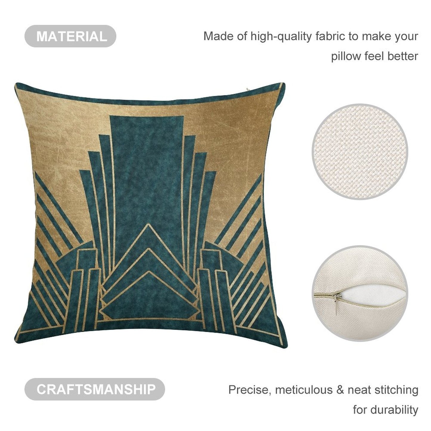 Art Deco Glamour - Teal And Gold Linen Throw Pillow Cover