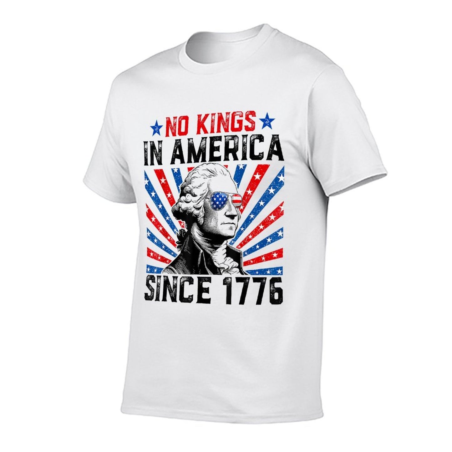 No Kings in America Since 1776 Distressed USA Vintage Ribbed Collar T-Shirt