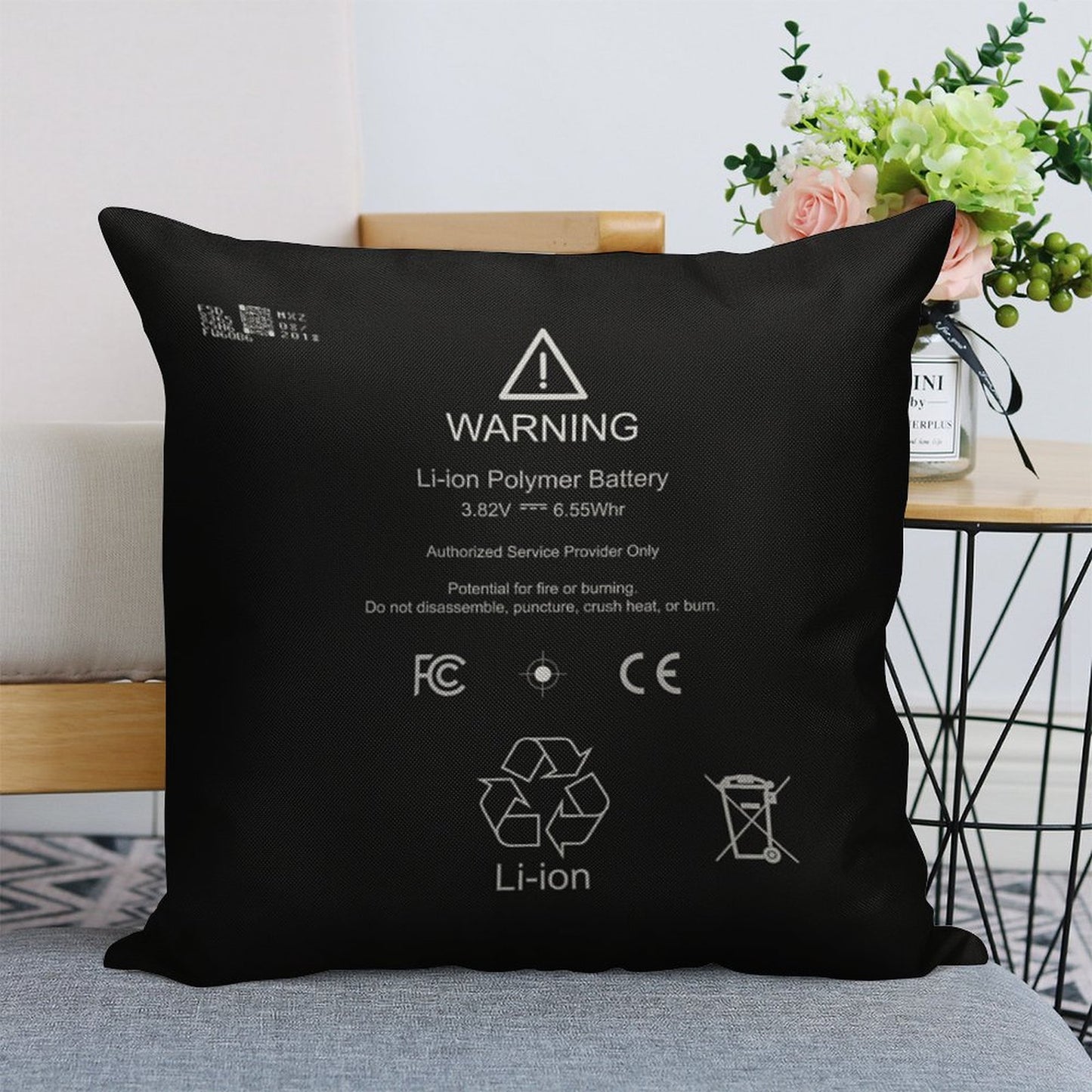 Lithium Ion Battery Linen Throw Pillow Cover