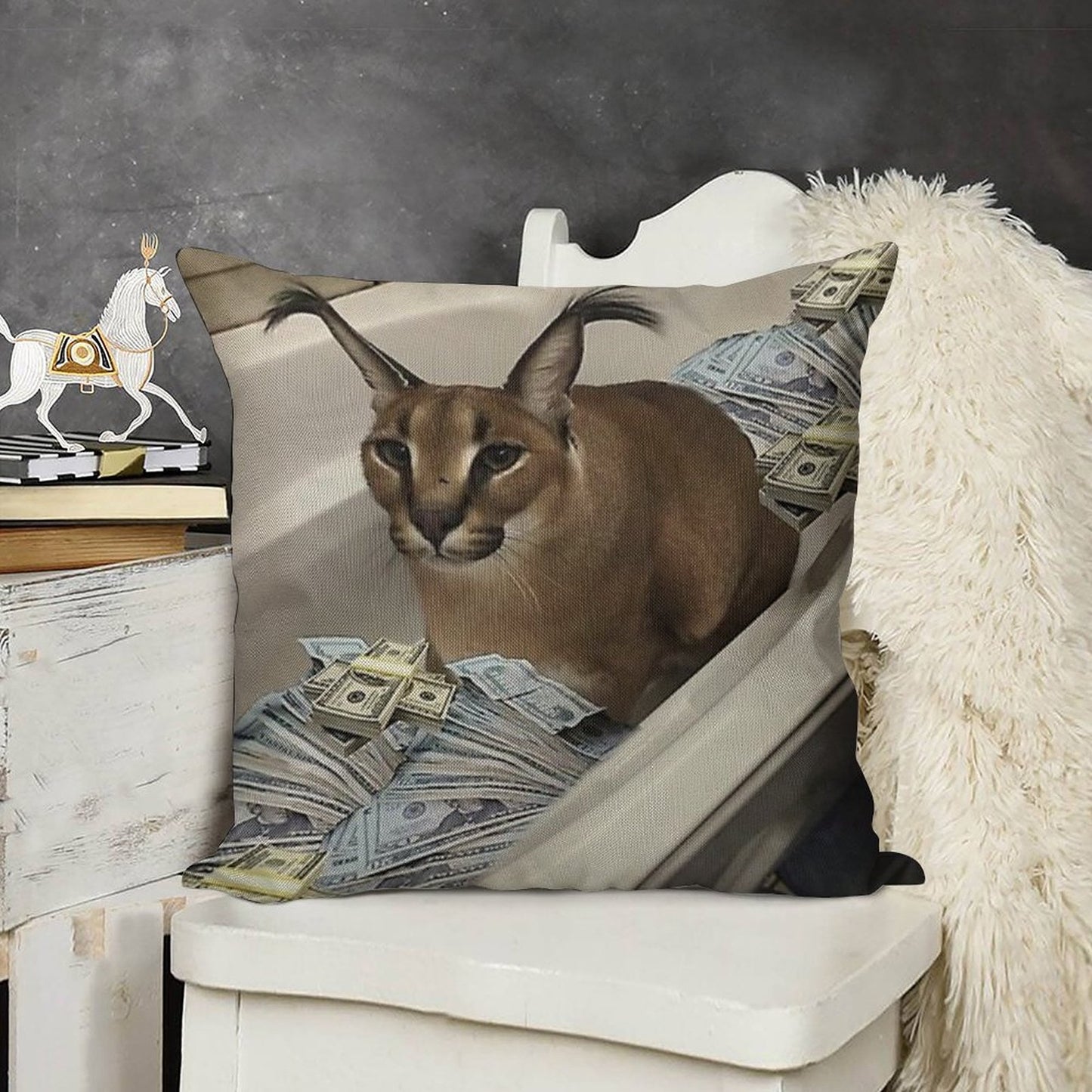 Big Floppa Cash Linen Throw Pillow Cover