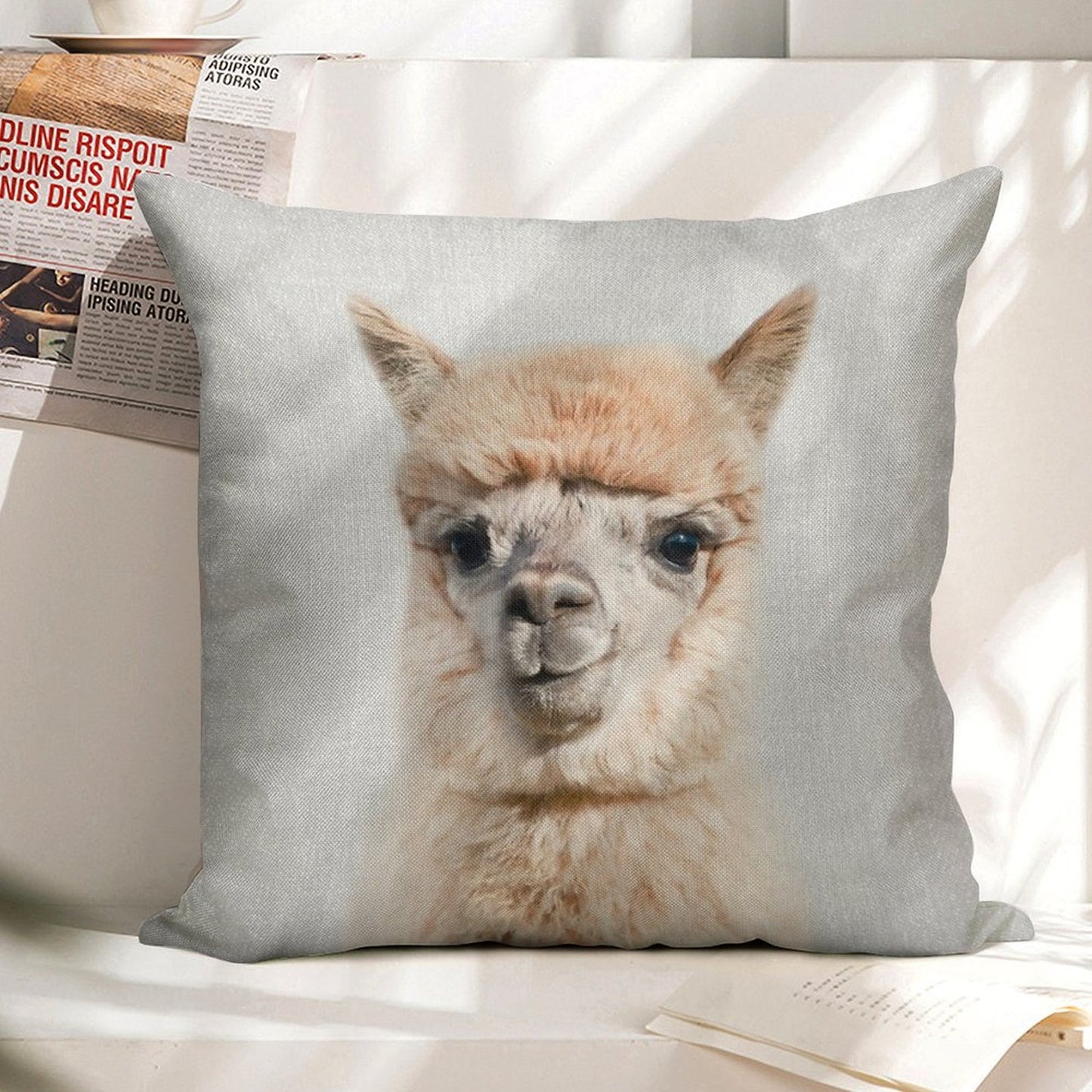 Alpaca - Colorful Linen Throw Pillow Cover