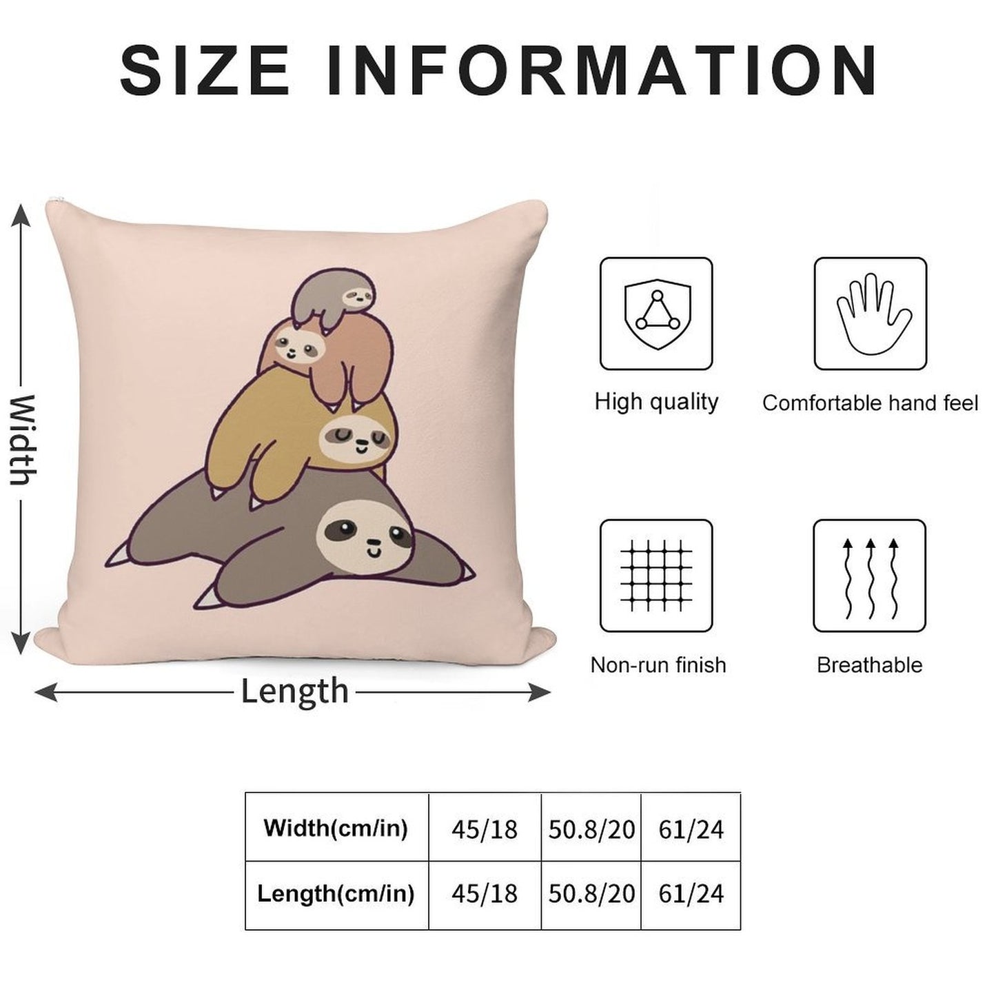 Sloth Stack Soft Short Plush Fabric Throw Pillow