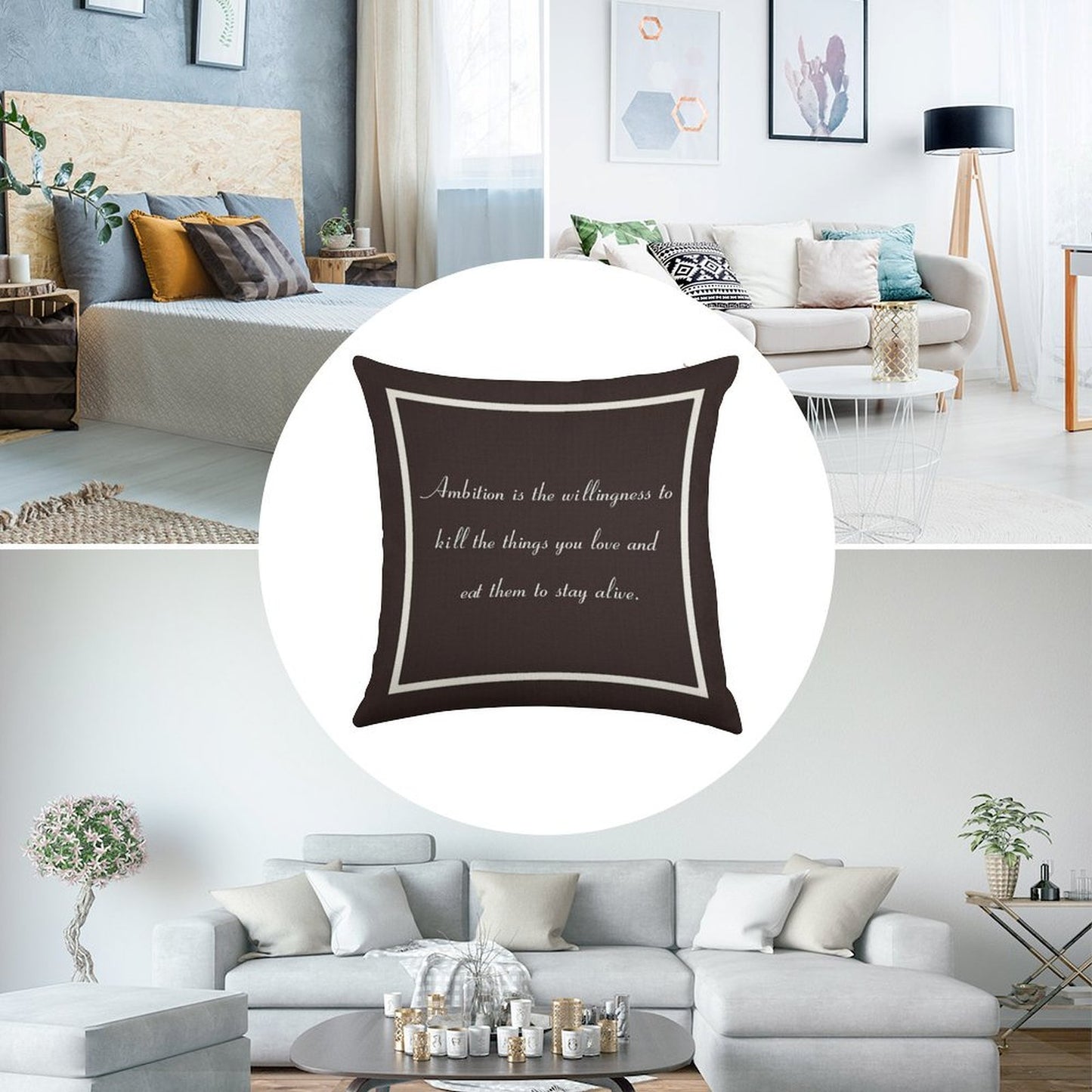 30 Rock Inspired Brown TV Show Jack Donaghy Quote, Ambition Linen Throw Pillow Cover