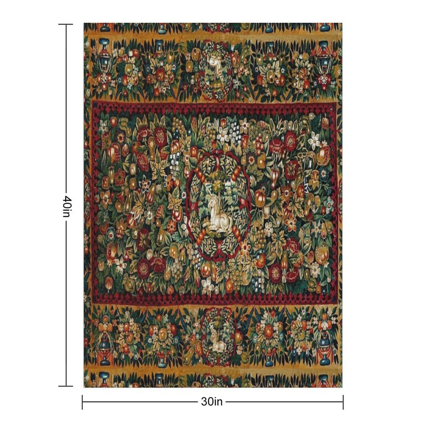 Medieval Unicorn Floral Tapestry Throw Blanket