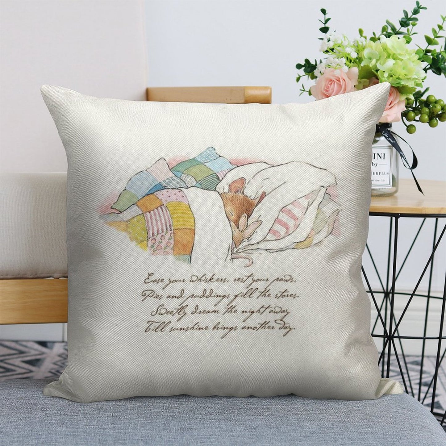 Primrose Goes to Sleep Linen Throw Pillow Cover