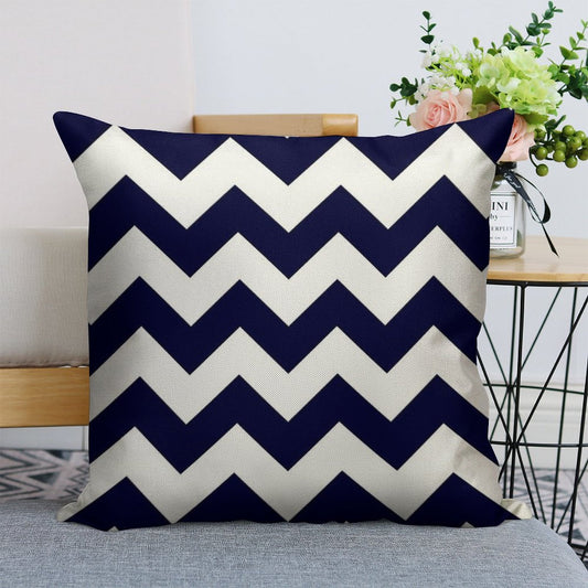 Navy Blue And White Chevron Stripes Linen Throw Pillow Cover