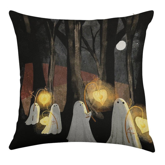 Ghost Parade Linen Throw Pillow Cover