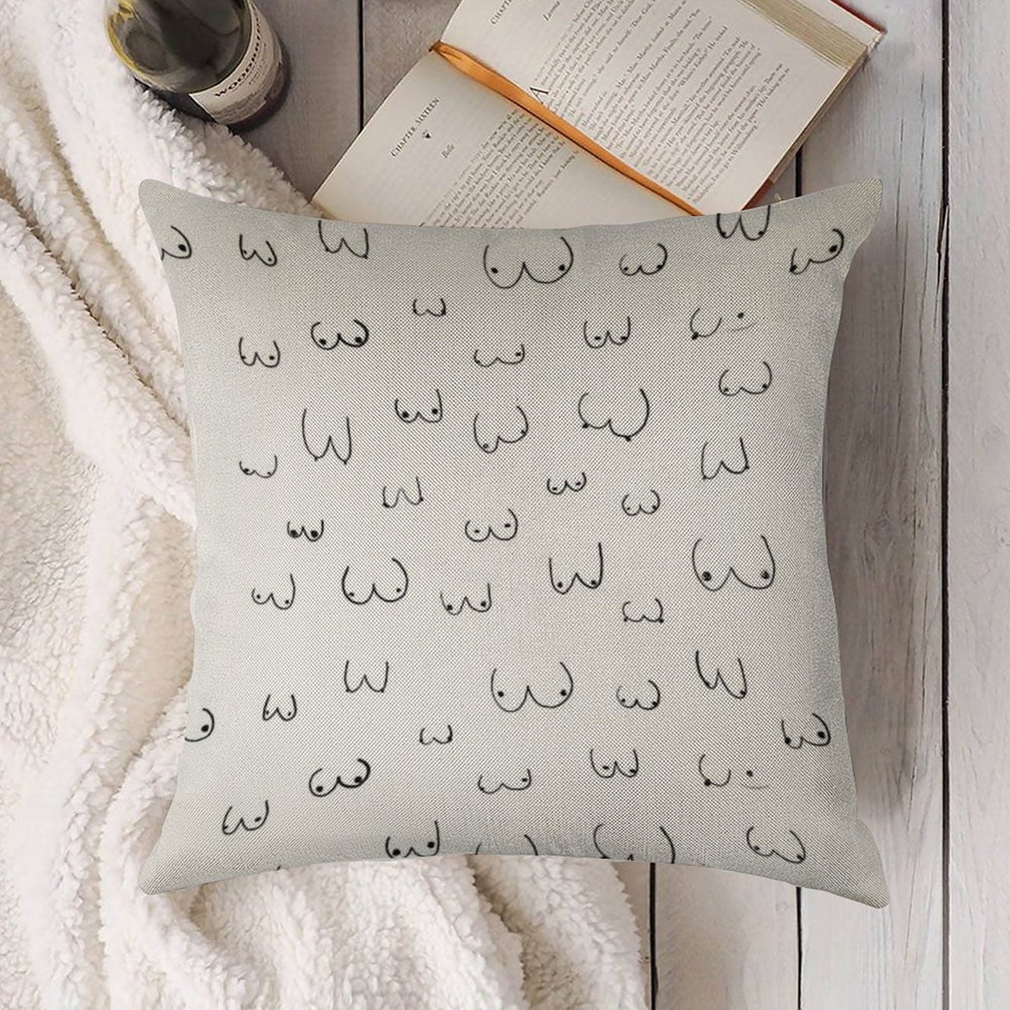 Boobie Boob Print! Linen Throw Pillow Cover