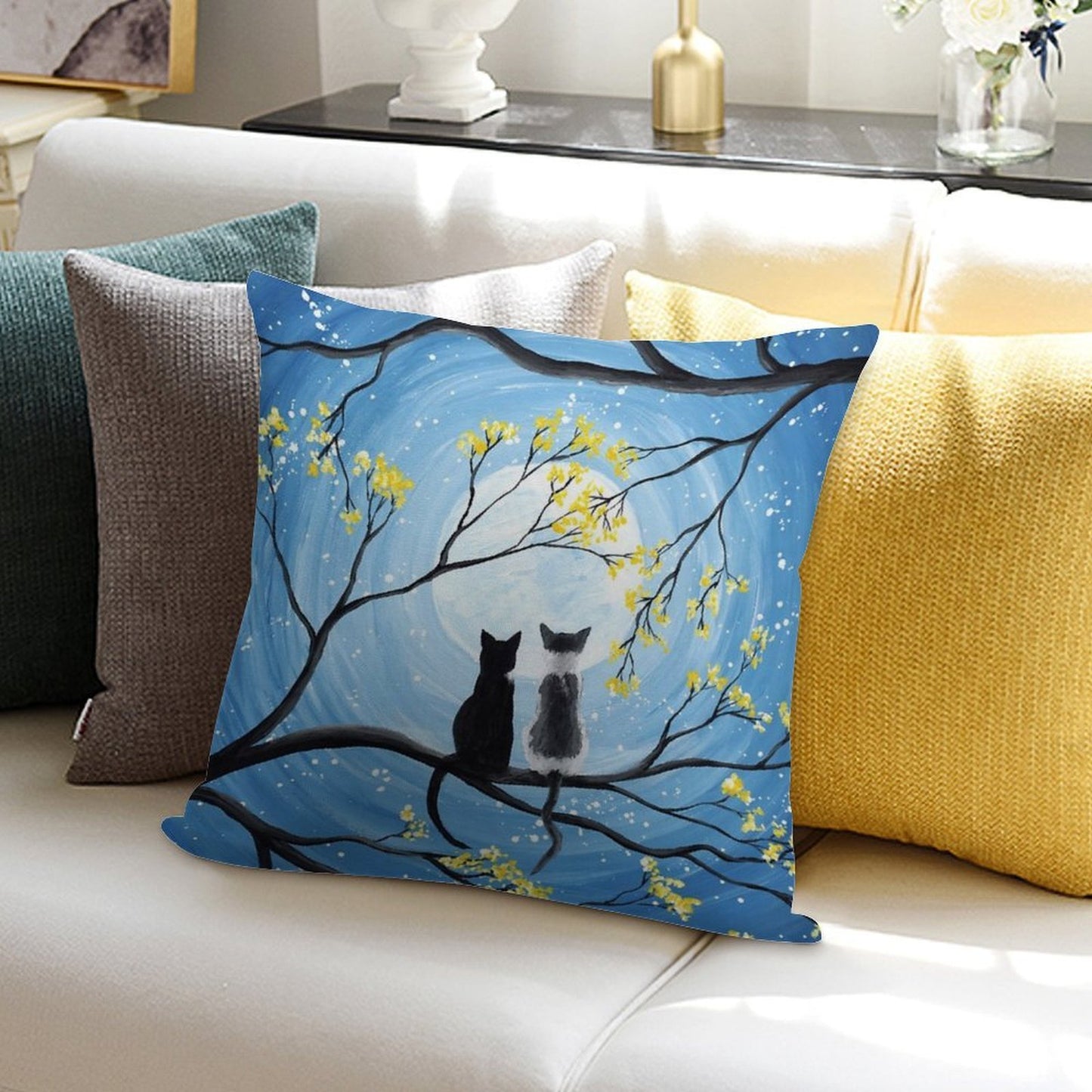 Cats Full Moon Soft Skin-Friendly Throw Pillow