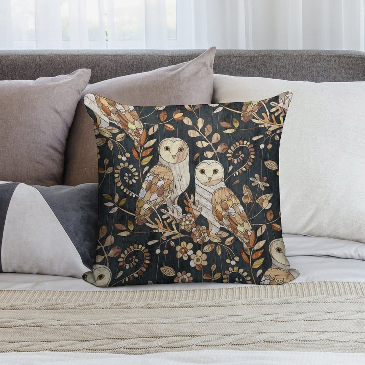 Wooden Wonderland Barn Owl Collage Soft Luxury Feel Throw Pillow