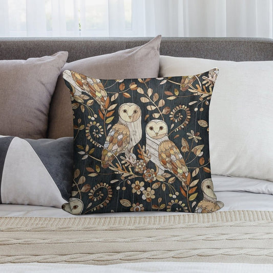 Wooden Wonderland Barn Owl Collage Soft Luxury Feel Throw Pillow
