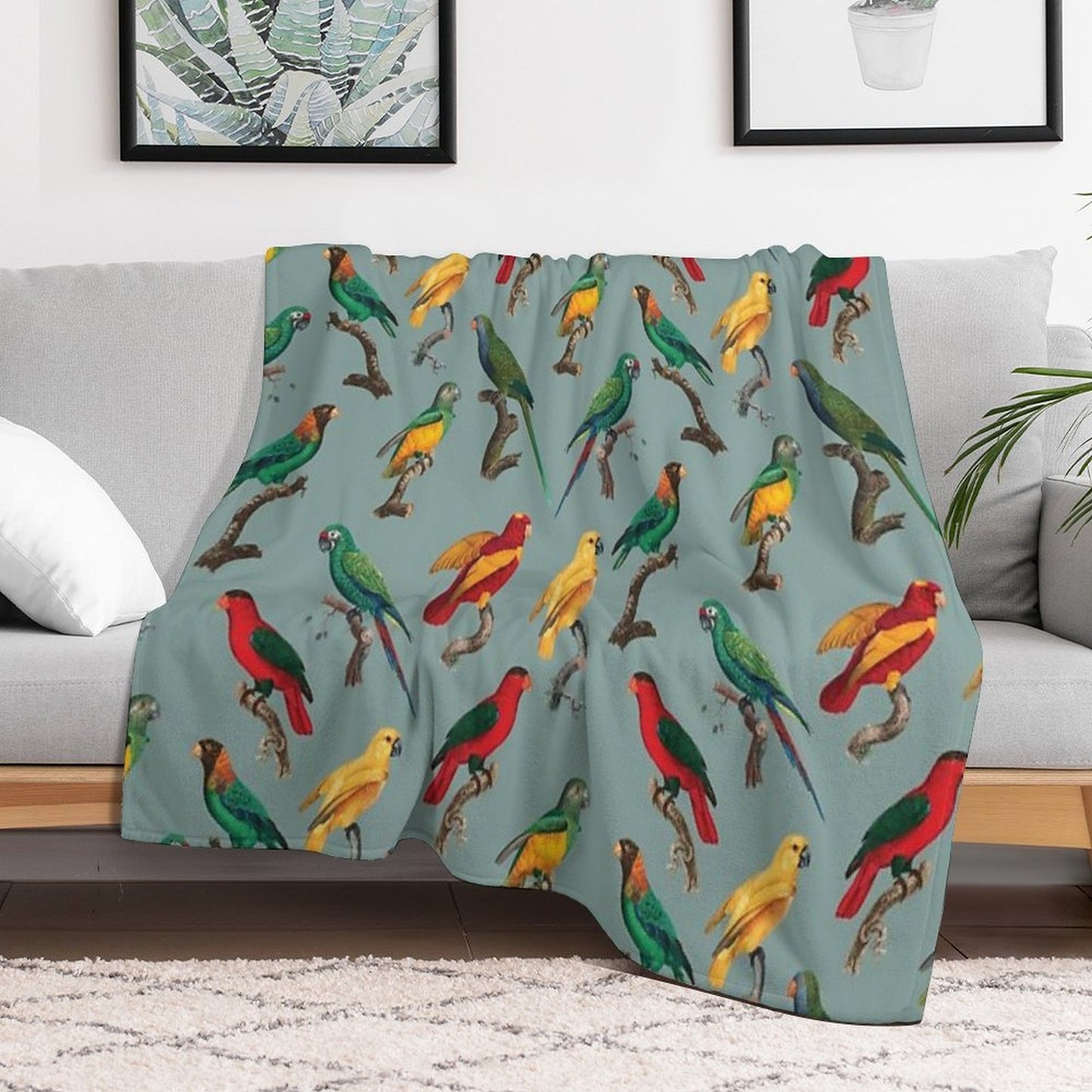 Vintage Parrot Pattern Throw Blanket