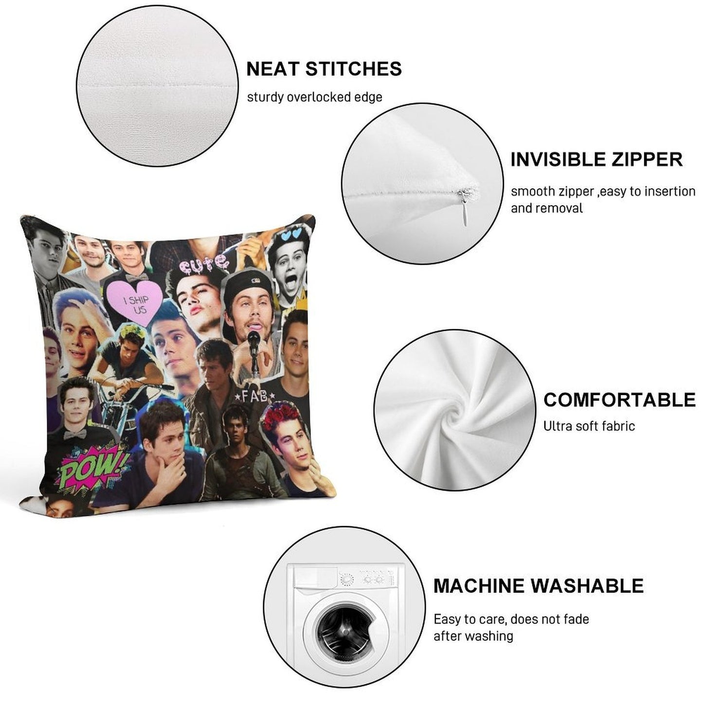 Dylan O'Brien Collage Soft Skin-Friendly Throw Pillow