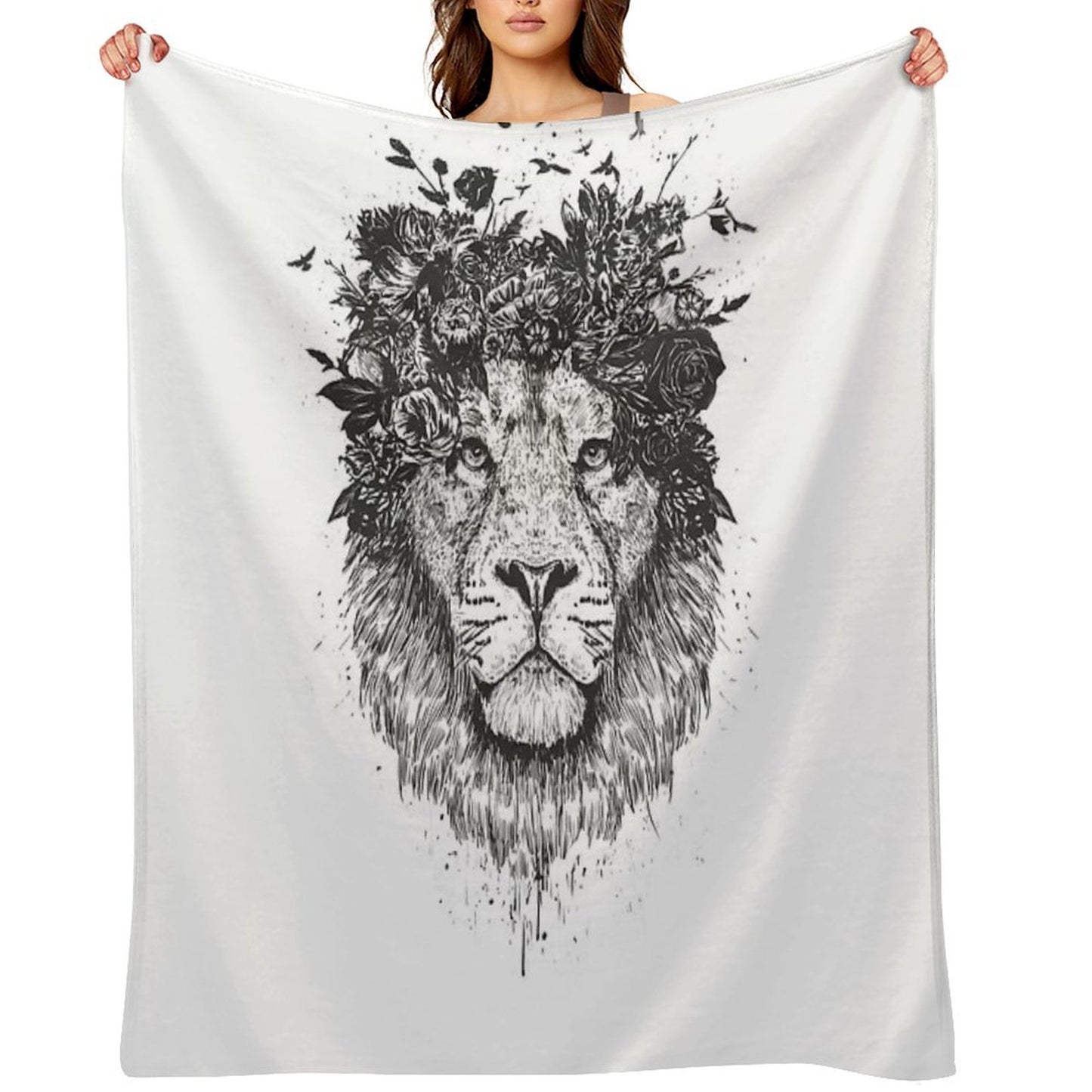 Floral Lion (bw) Throw Blanket