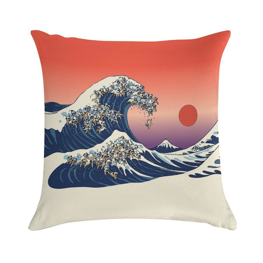 The Great Wave of Pug Soft High-Density Material Throw Pillow