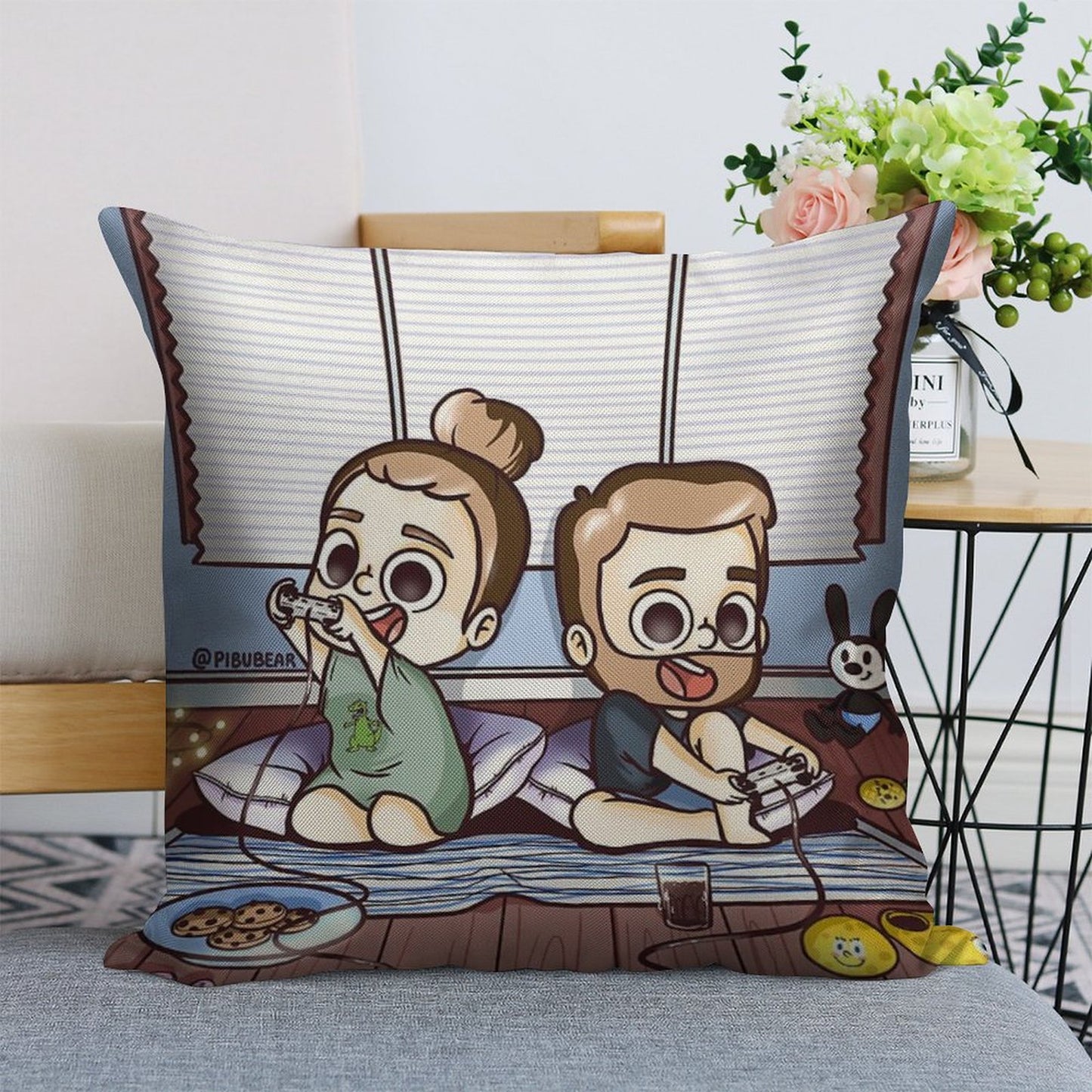 Let's Play Together - Pibubear Linen Throw Pillow Cover
