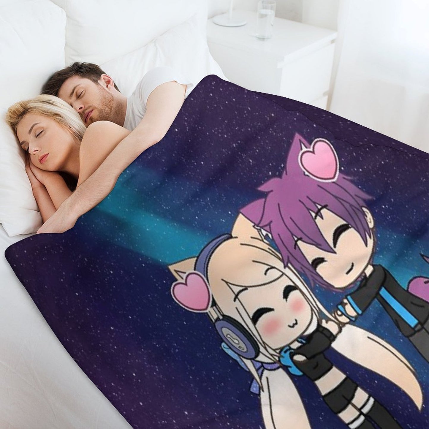 Cute Gacha Girl And Boy with Fox Tail Throw Blanket