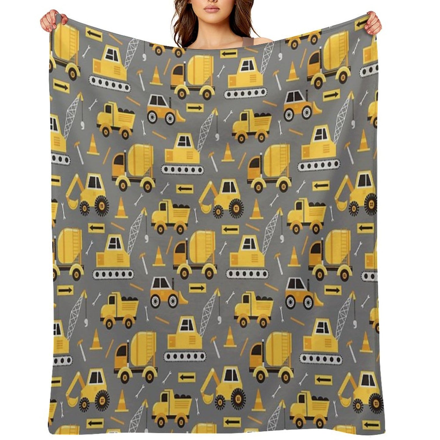 Construction Trucks on Gray Throw Blanket
