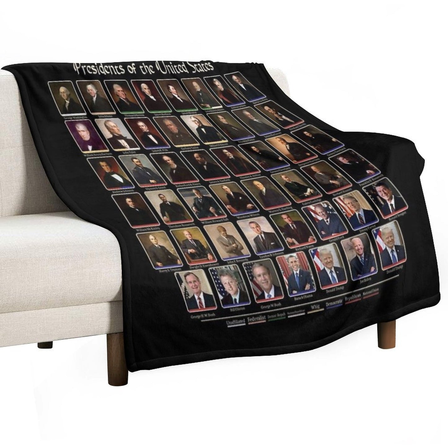 47 Presidents of The United States List (Updated - Including Trump) Throw Blanket