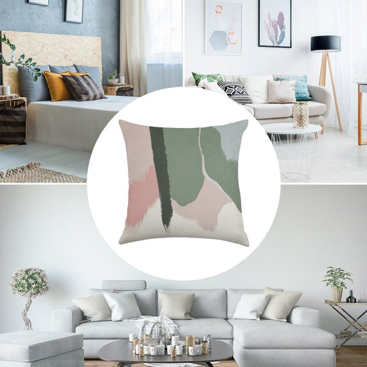 Abstract Art Paint Brush Strokes in Blush Pink & Sage Green Linen Throw Pillow Cover