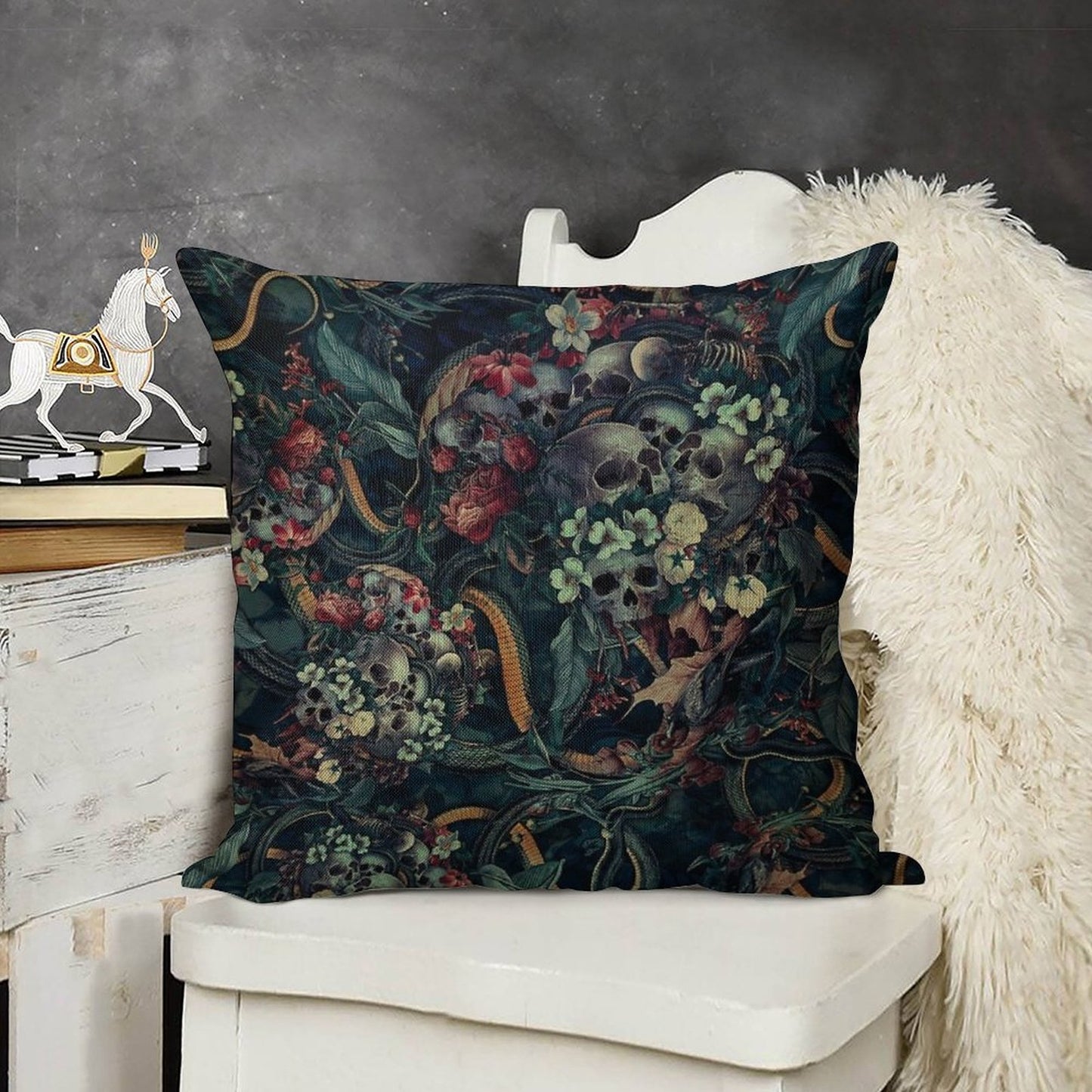 Skulls And Snakes Linen Throw Pillow Cover