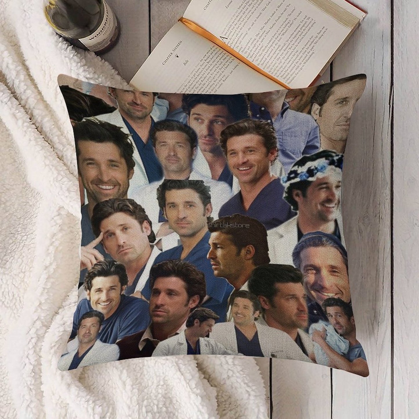 Patrick Dempsey Photo Collage Linen Throw Pillow Cover