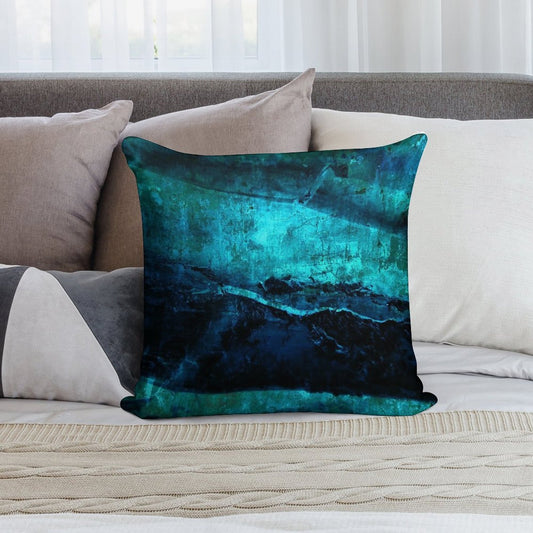 Beneath - Abstract in Navy Blue And Turquoise Soft Durable Construction Throw Pillow