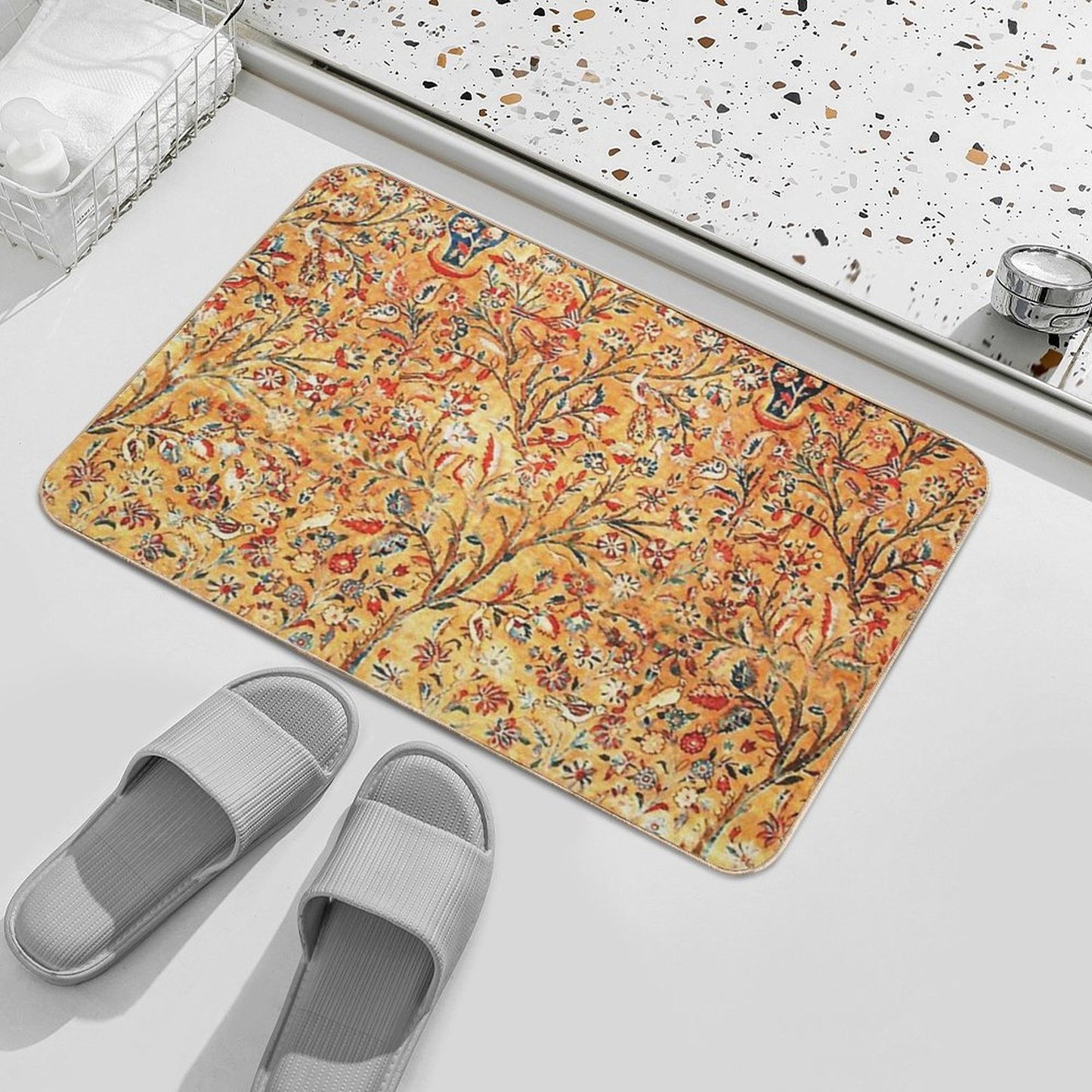 Antique Persian Tree of Life Kashan Rug Print Bath Mat