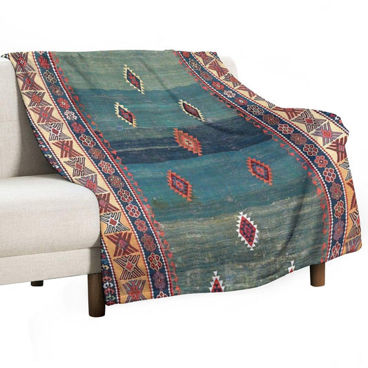 Sivas Antique Turkish Niche Kilim Print Throw Blanket