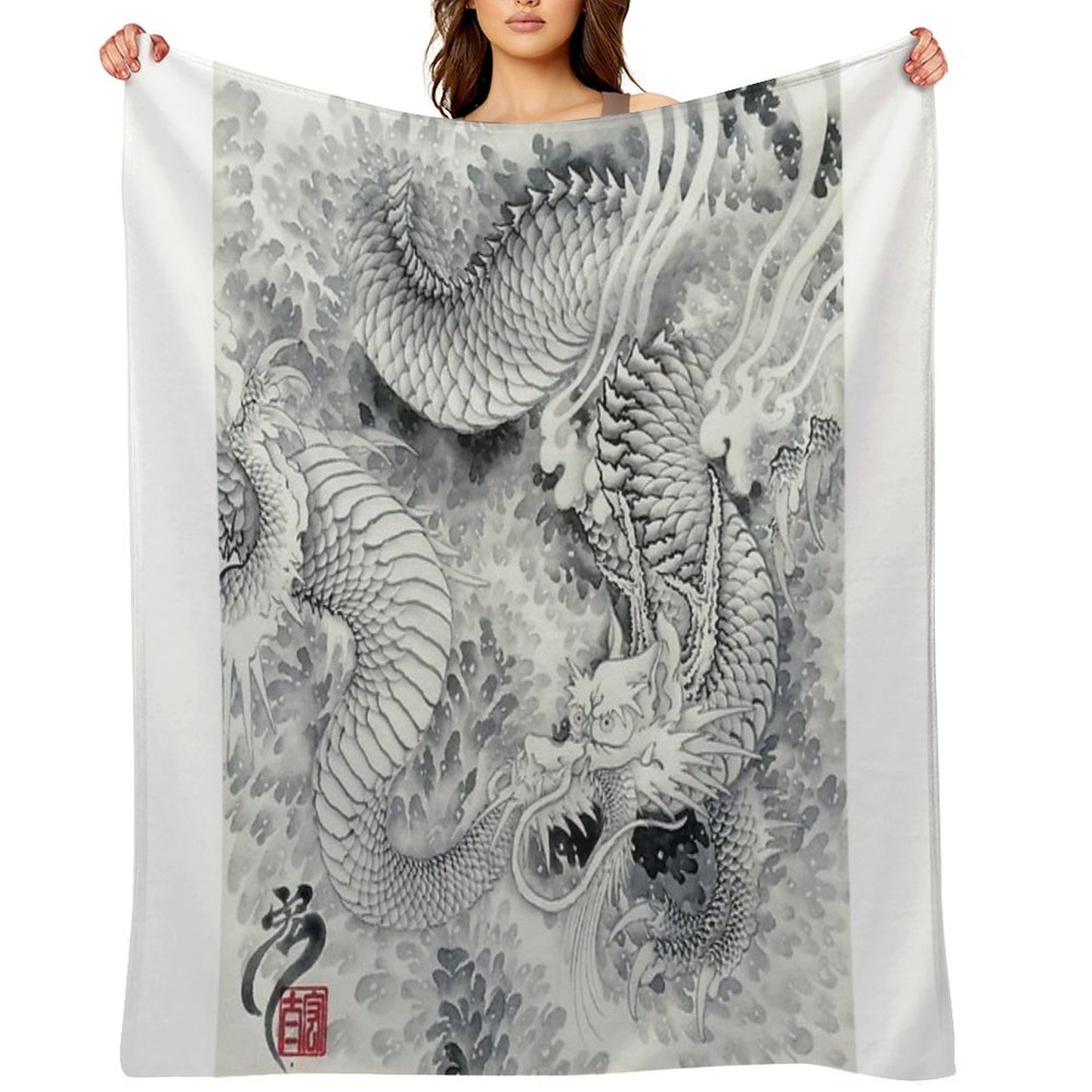 Ink Painting Dragon 180411 JAPAN Throw Blanket