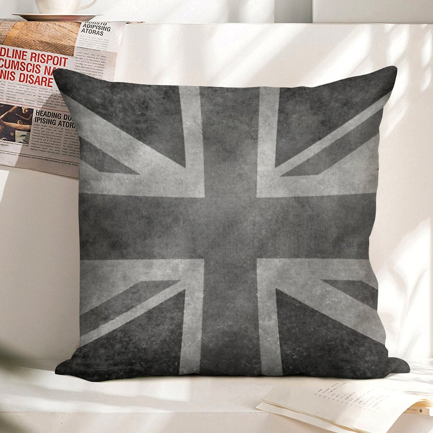Union Jack Vintage 35 Version in Grayscale Linen Throw Pillow Cover