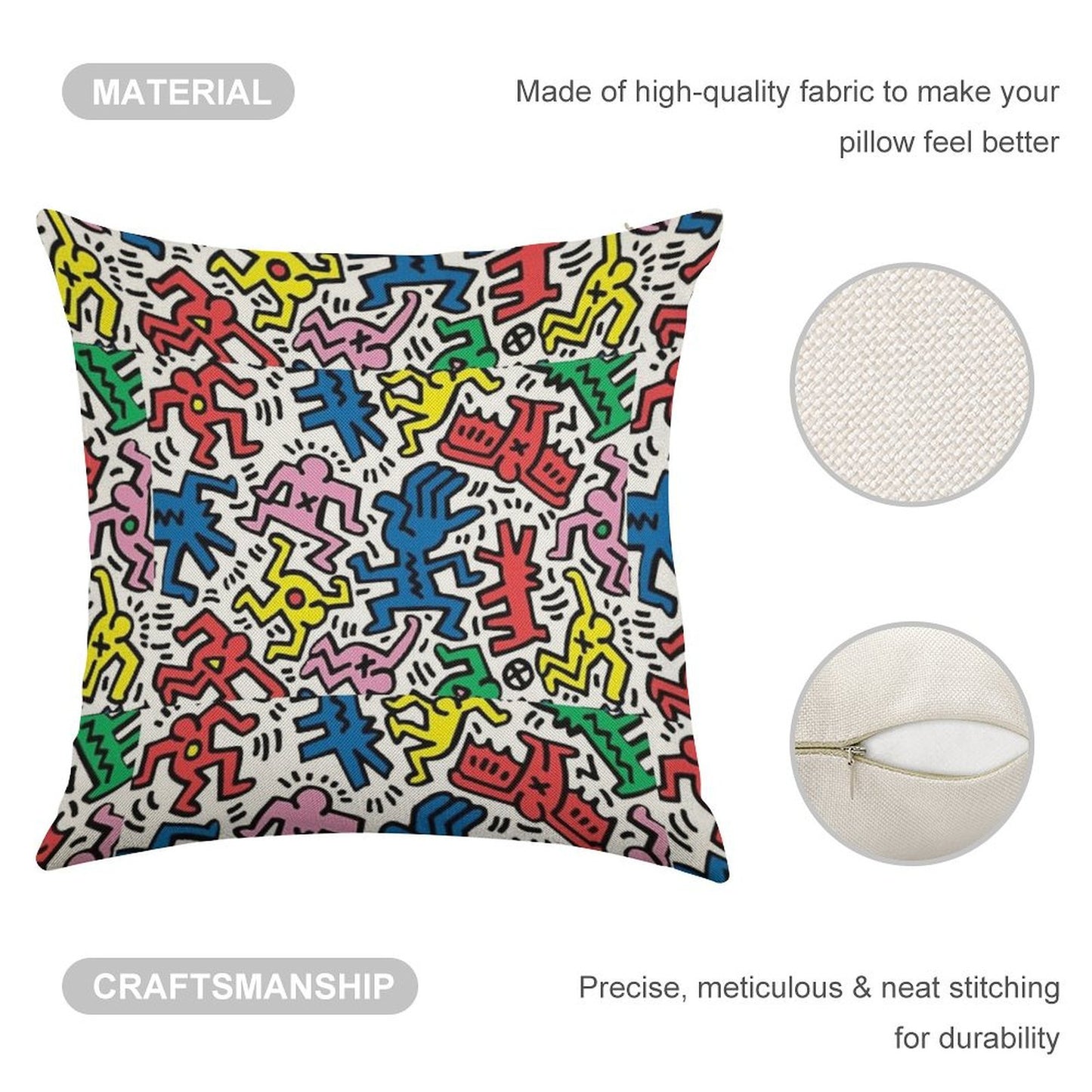 Haring Pop Art Linen Throw Pillow Cover