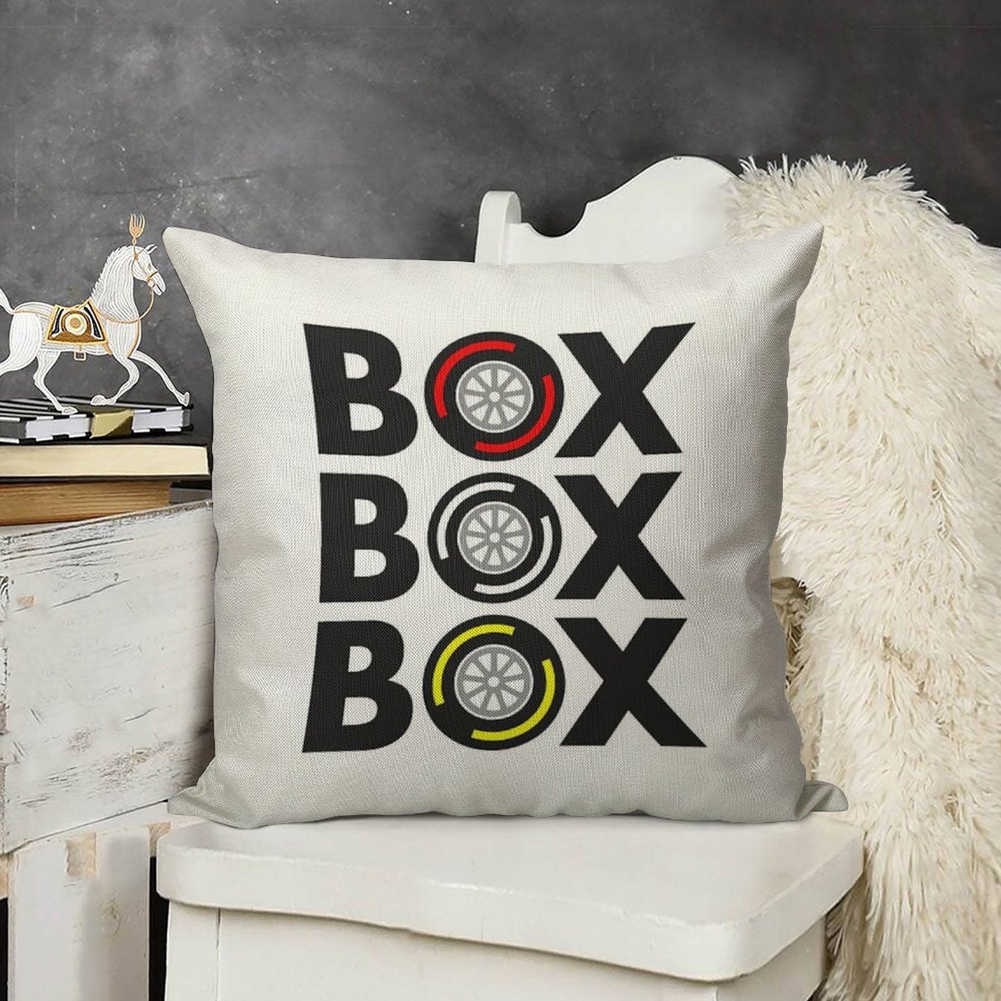 Box Box Box F1 Tyre Compound Design Linen Throw Pillow Cover