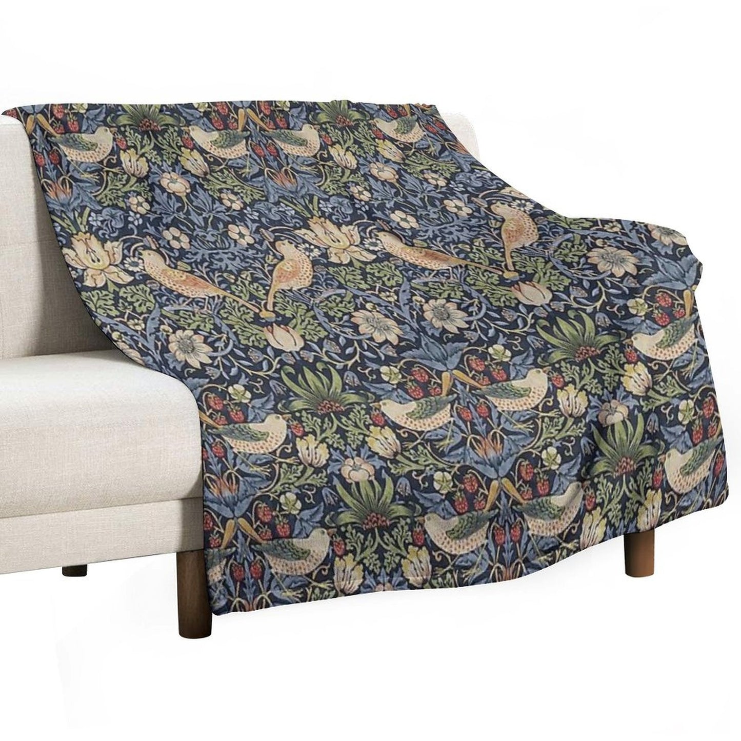 William Morris Strawberry Thief Pattern Throw Blanket
