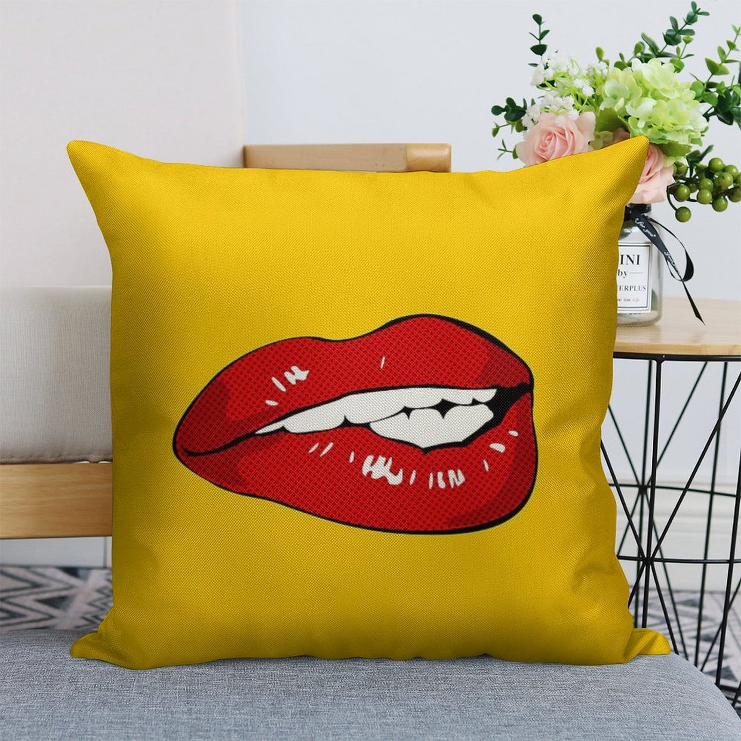 Sexy Biting Lips Throw Pillow Face Mask Linen Throw Pillow Cover