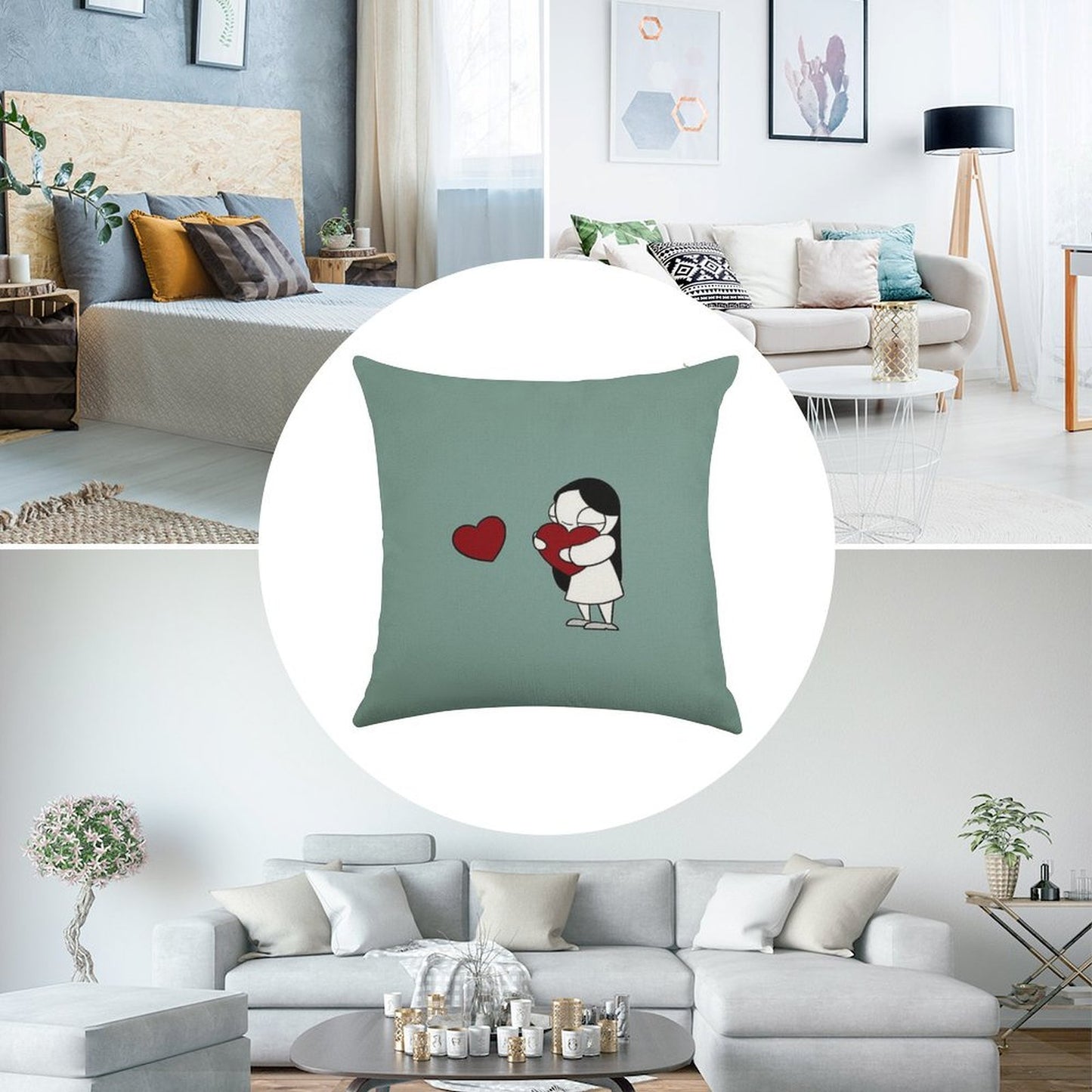 Catana Hearts Linen Throw Pillow Cover