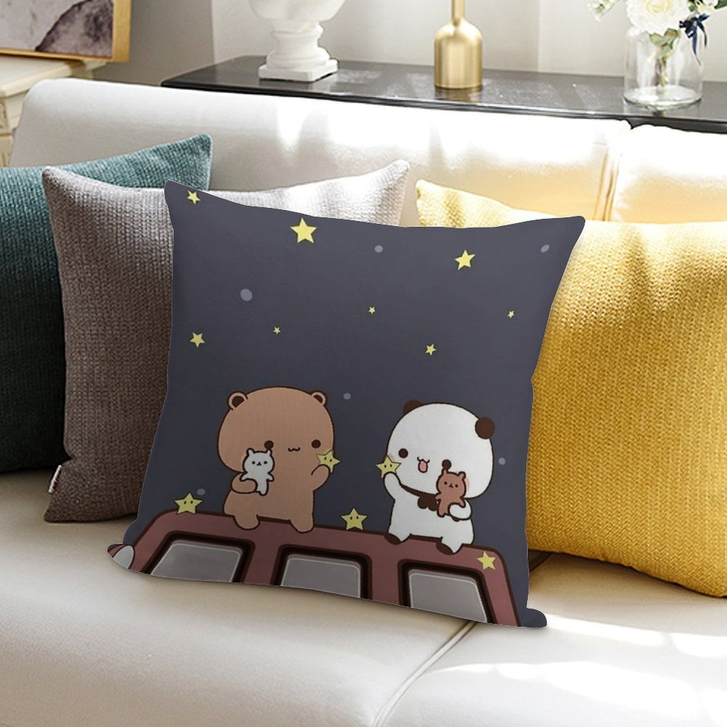 Bubu And Dudu Watching The Moon Together Soft Washable Throw Pillow