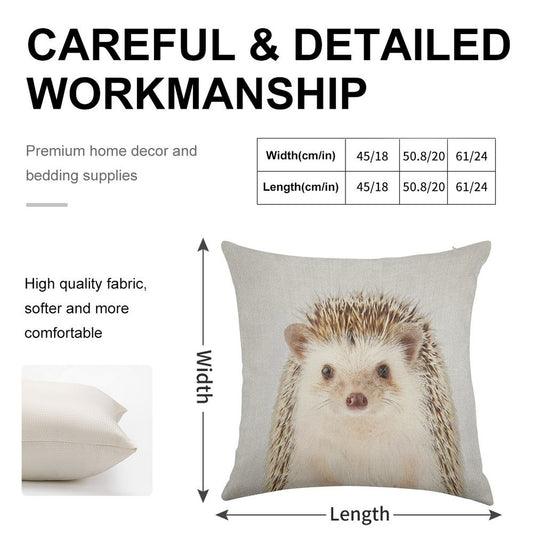 Hedgehog - Colorful Linen Throw Pillow Cover