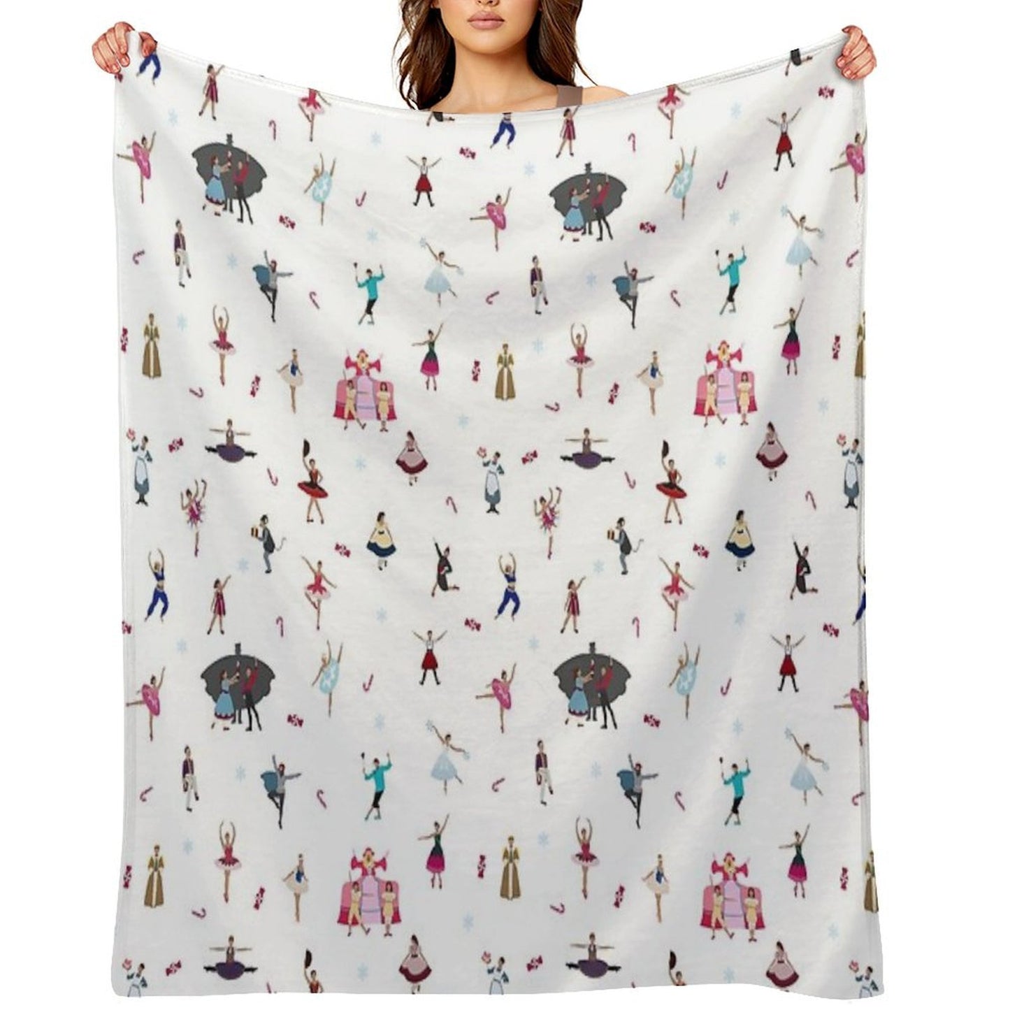 Nutcracker Ensemble - White Throw Blanket