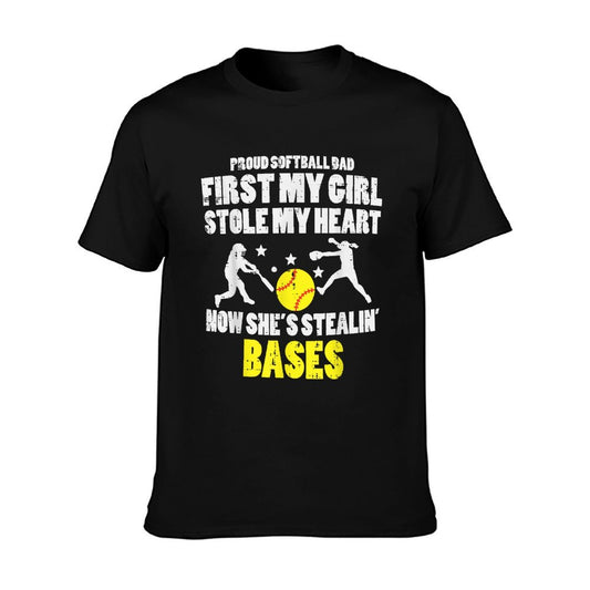 Softball Dad Girl Stole My Heart Stealing Bases Fathers Day T-Shirt