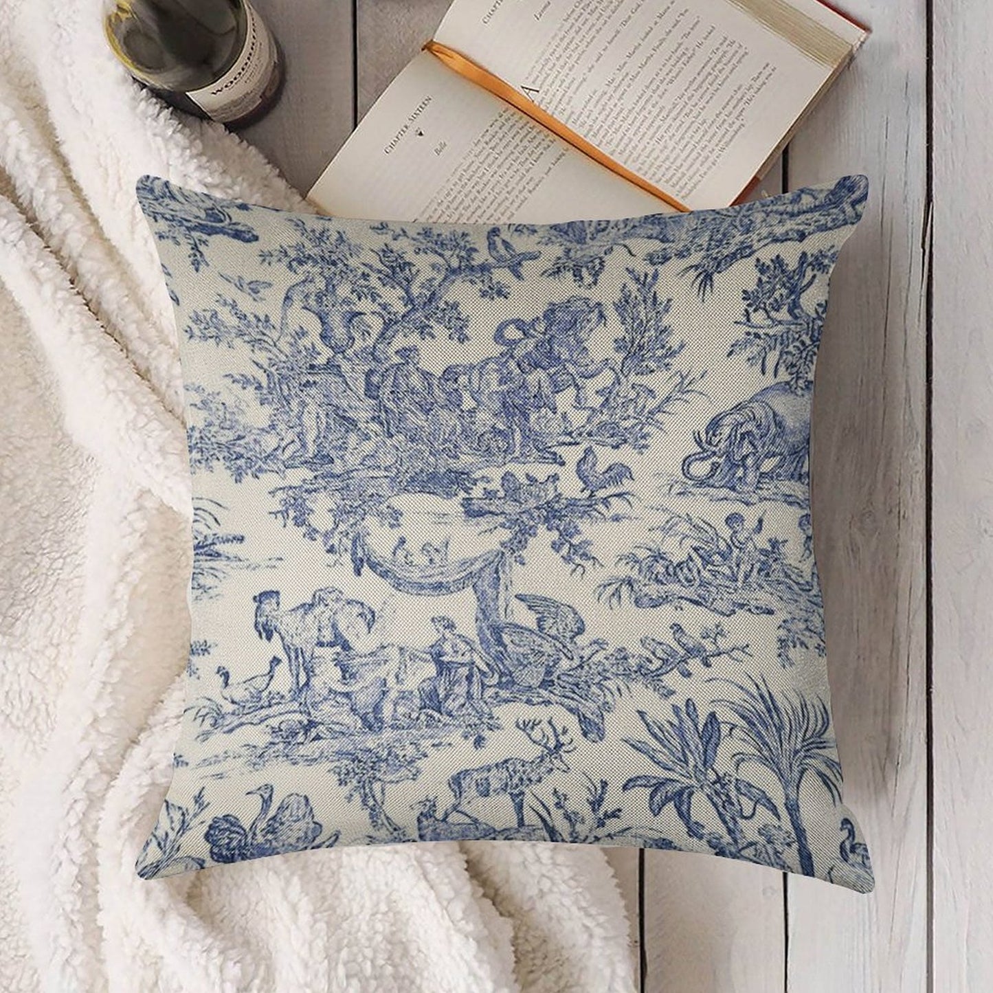 Blue Toile - English - French Countryside Linen Throw Pillow Cover