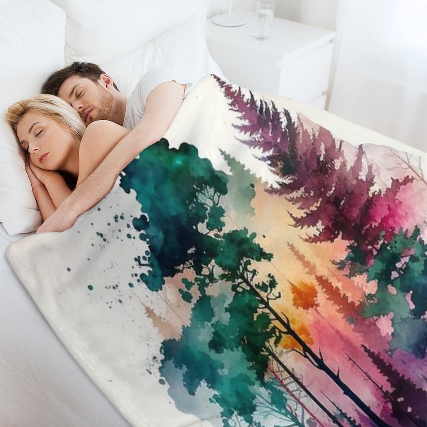 Colorful Forest Watercolor Painting Throw Blanket