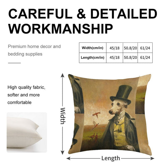Victorian Whippet Linen Throw Pillow Cover