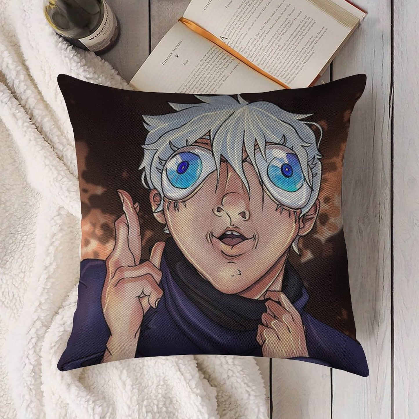 Bug Eyed Gojo Linen Throw Pillow Cover